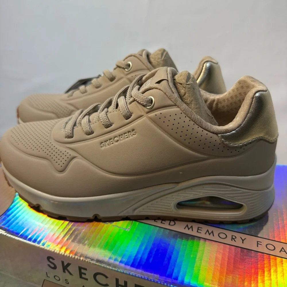 Skechers LA UNO Shimmer Away Womens‎ Trendy NUDE Sneakers sz 5.5 NEW Casual